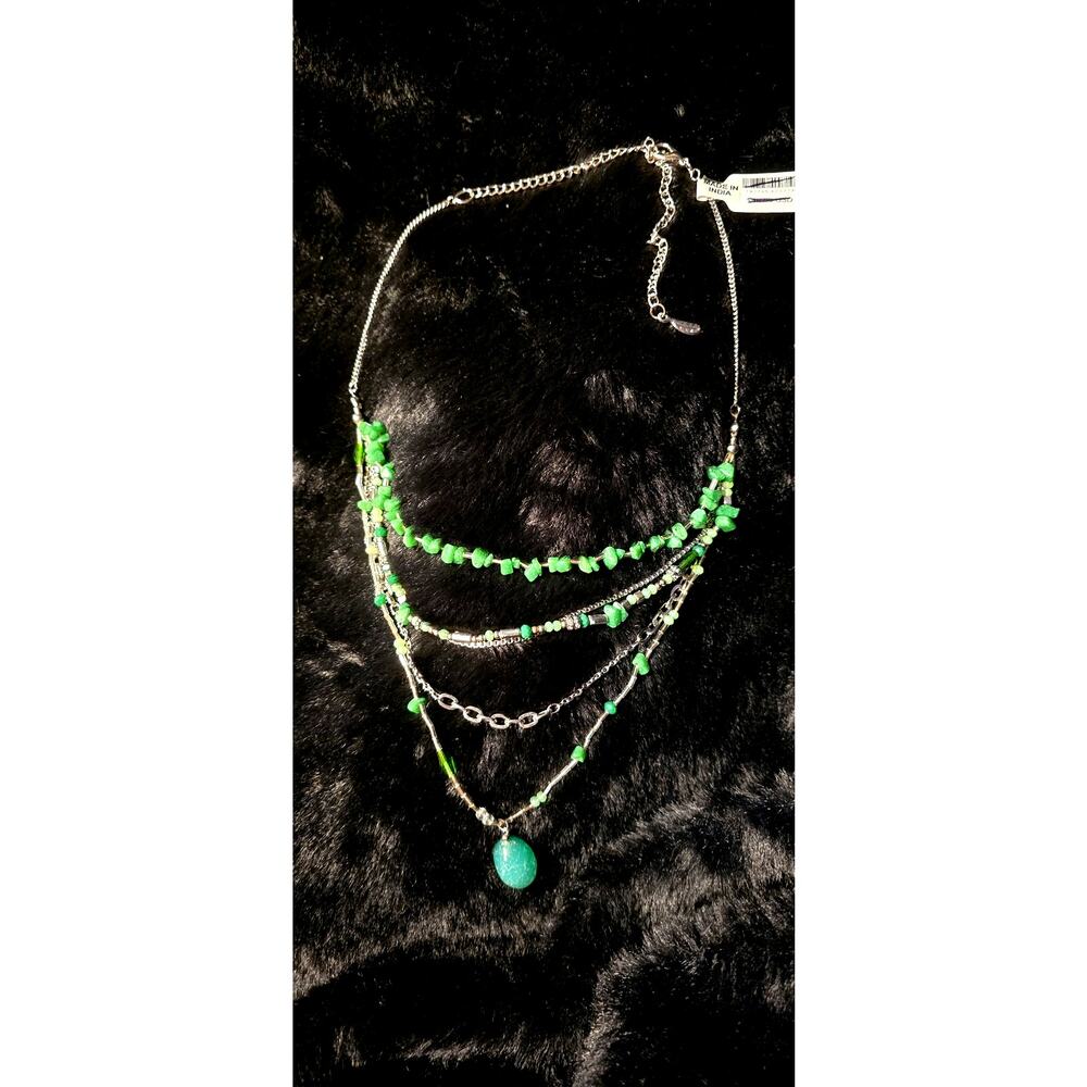 Free People Layered Green Beaded Necklace NWT